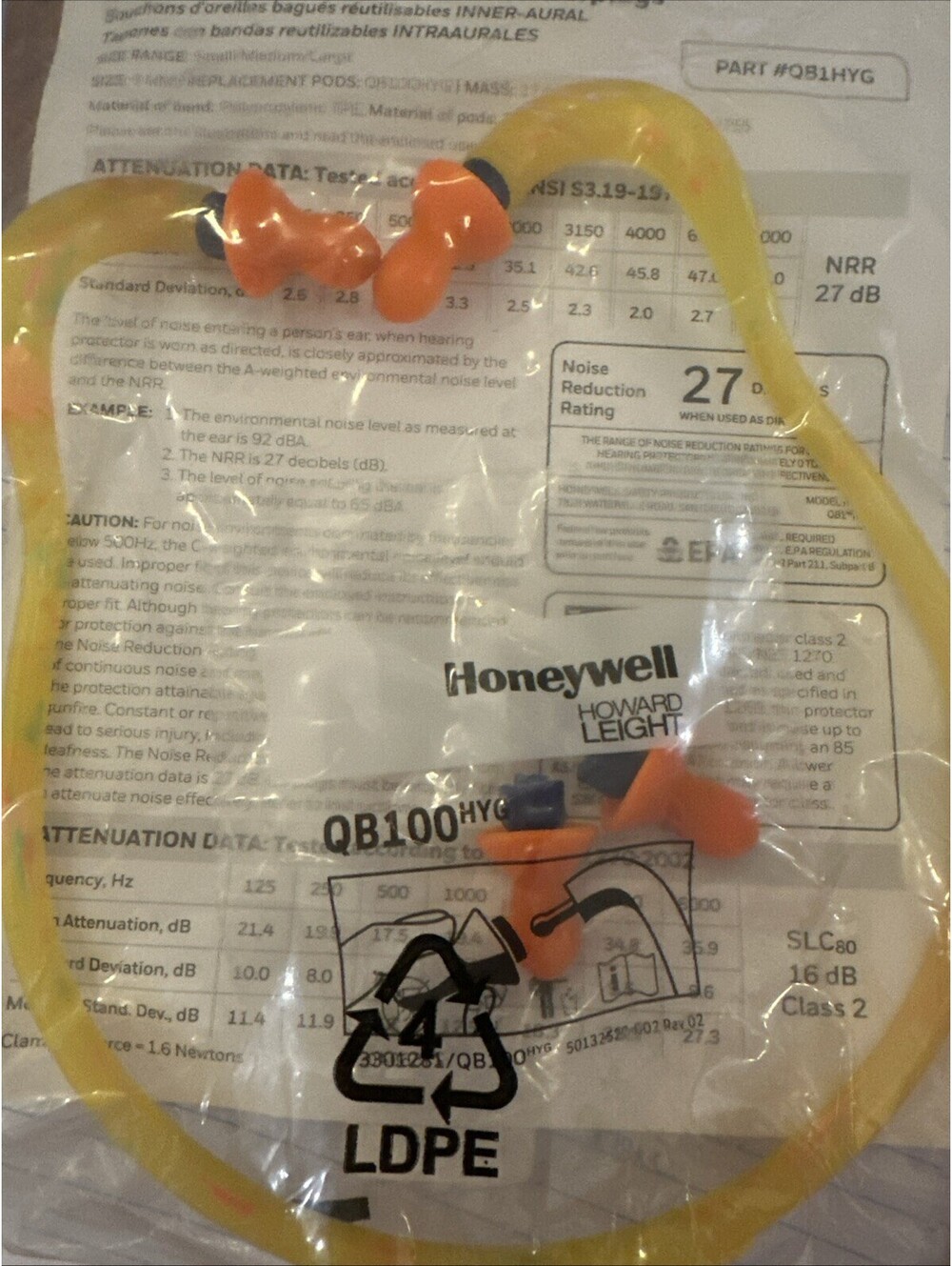 (2) Howard Leight QB1HYG Banded Earplugs NRR 27 dB Extra Pods Included Honeywell